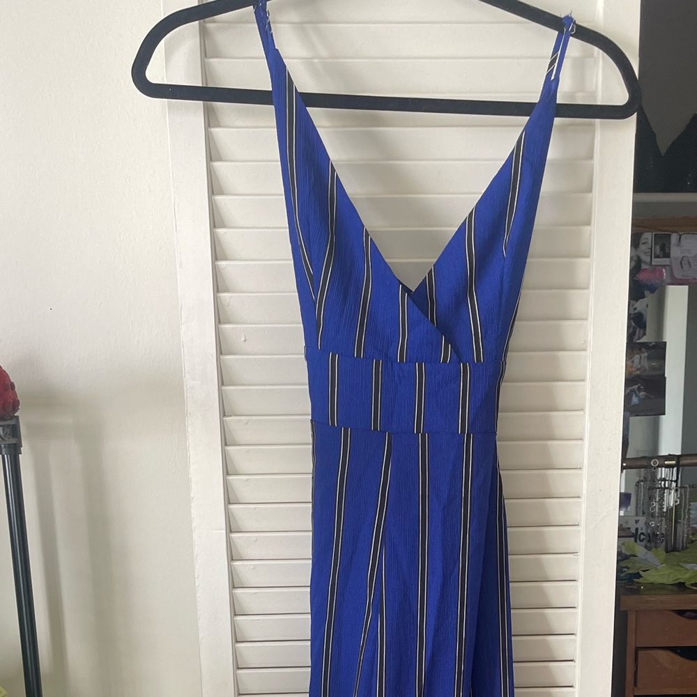 Blue Maxi Jumper with White Stripes